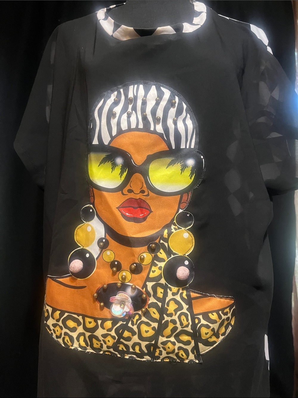 Jasmine Black Graphic Statement Blouse with Yellow & Animal Print